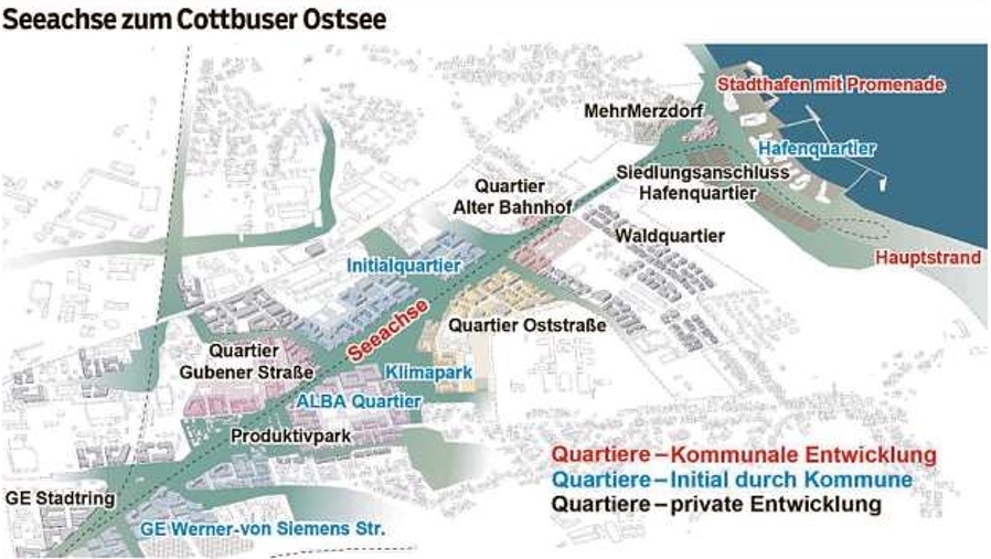 Die Seeachse soll die kürzeste Verbindung zwischen Innenstadt in Cottbus und dem Stadthafen werden.