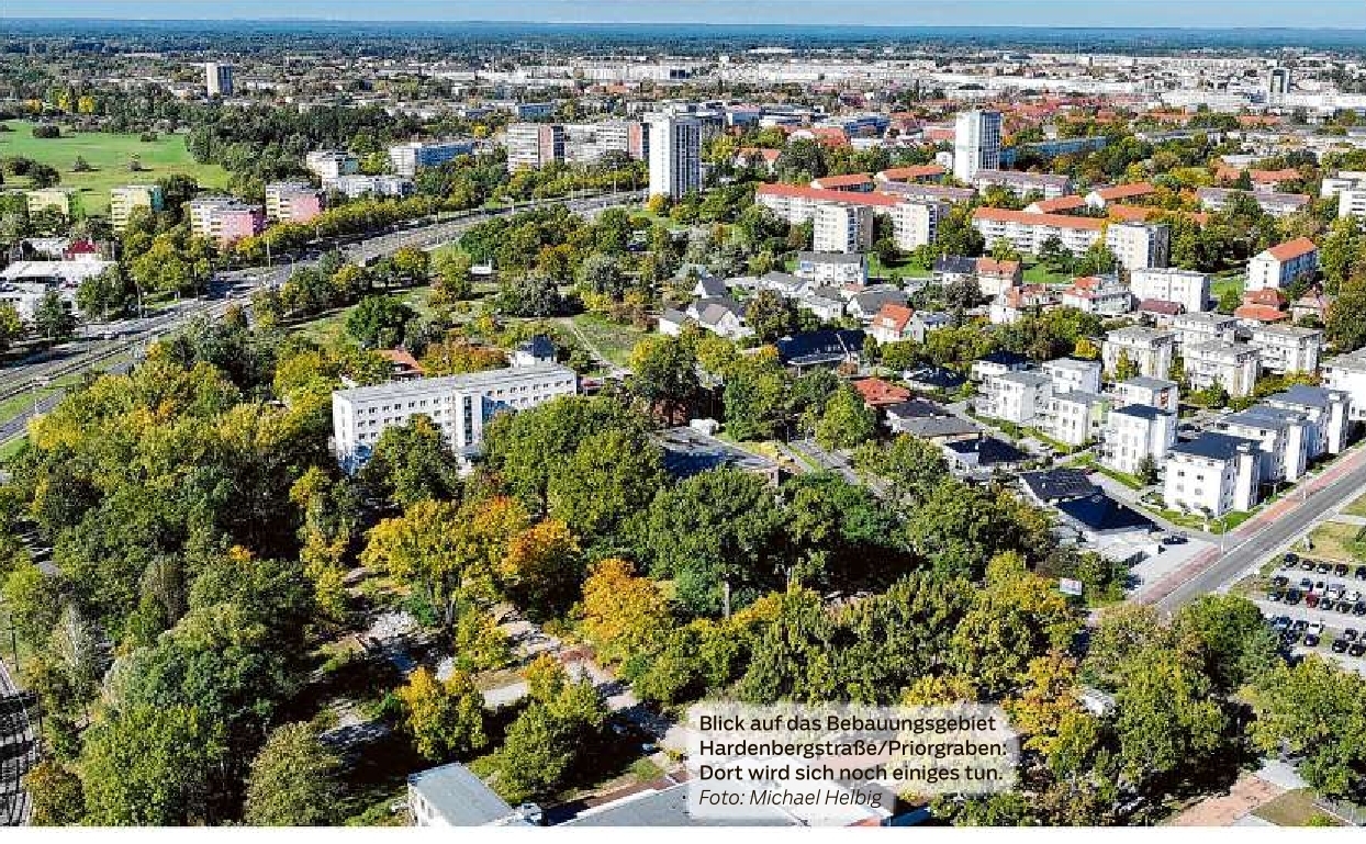 Blick auf das Bebauungsgebiet Hardenbergstraße/ Priorgraben: Dort wird sich noch einiges tun.