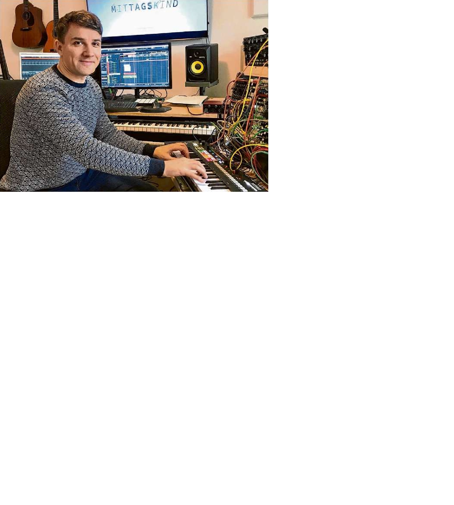 Gary Hirche in seinem Tonstudio in Cottbus. Hier komponiert er die Filmmusiken. Nach „Jupiter“ arbeitet  er schon am nächsten Projekt: „Mittagskind“, ein Film des Cottbuser Produzentenpaares Miriam und Holger Bergmann.