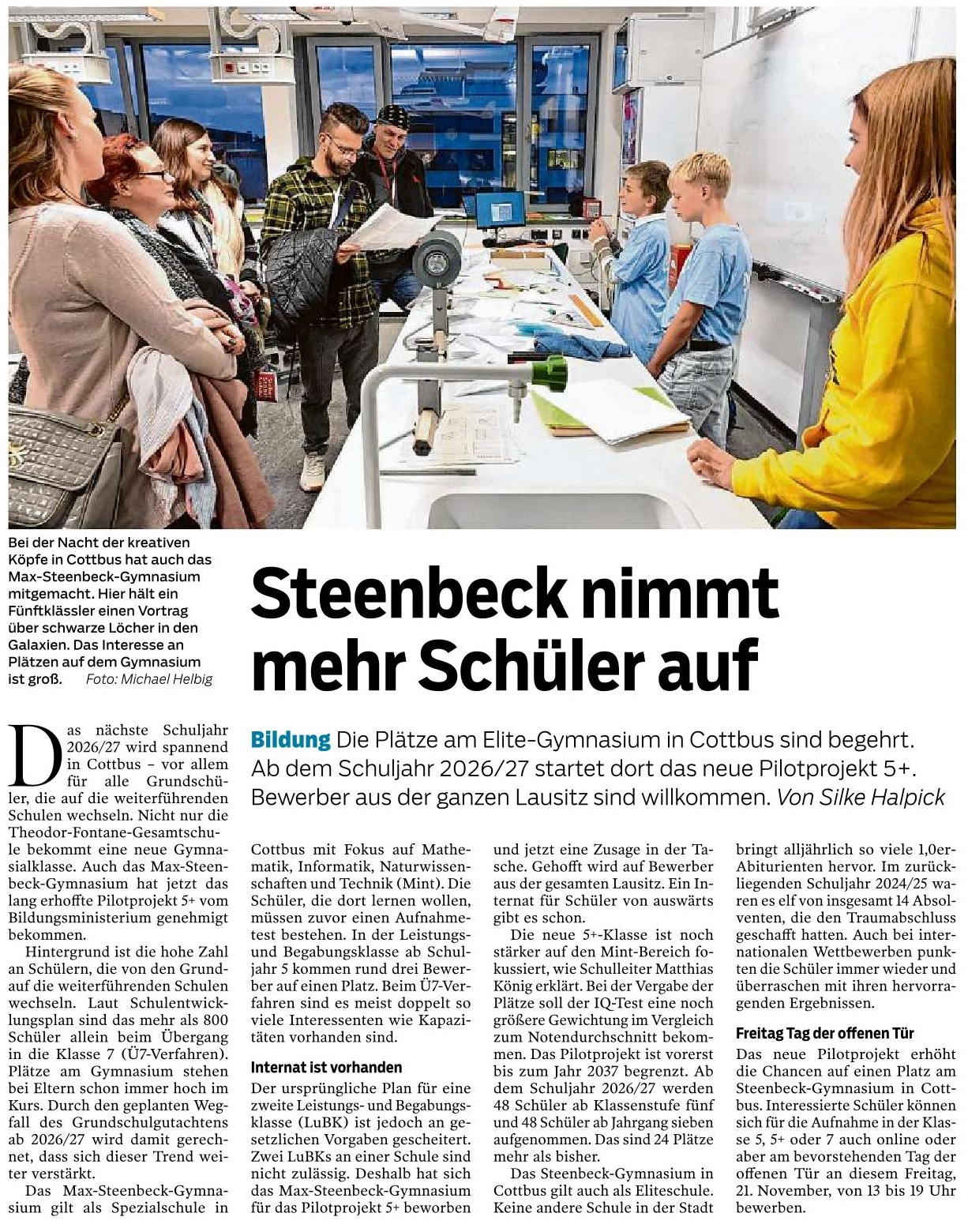 Cottbuser Elitegymnasium nimmt ab 2026 mehr Schüler auf