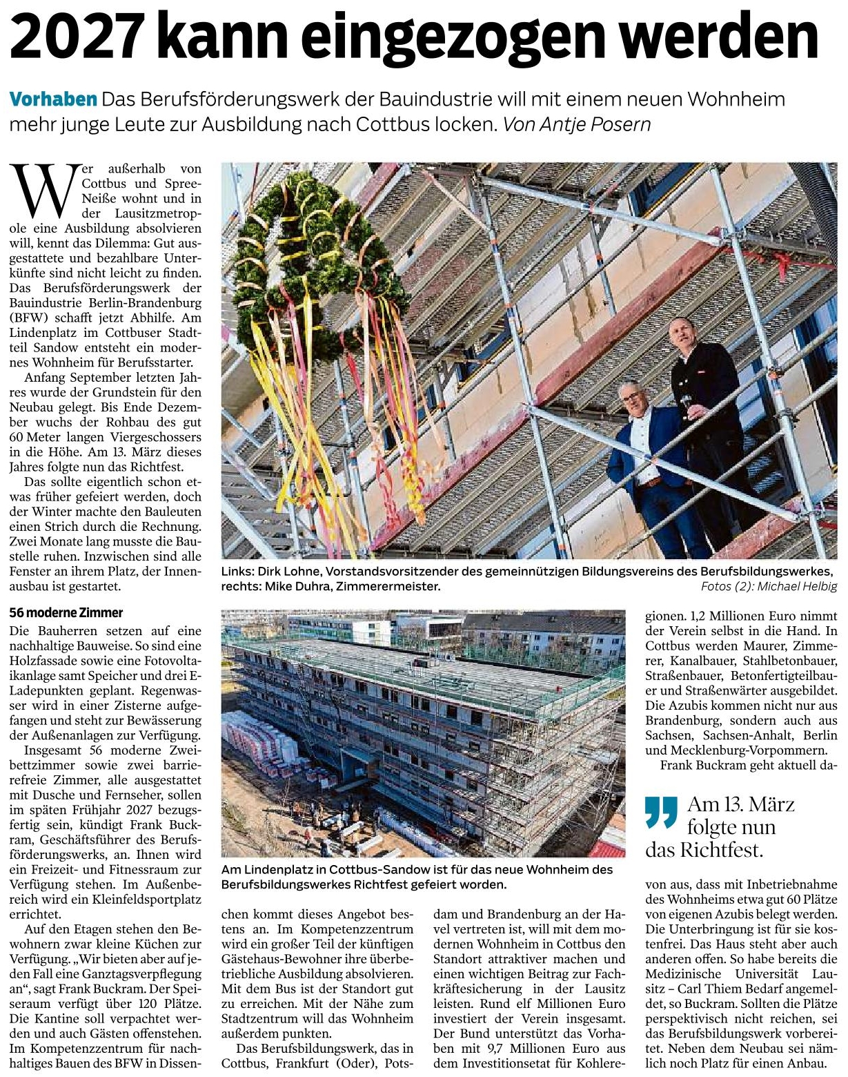 Azubiwohnheim der Bauindustrie kann 2027 bezogen werden