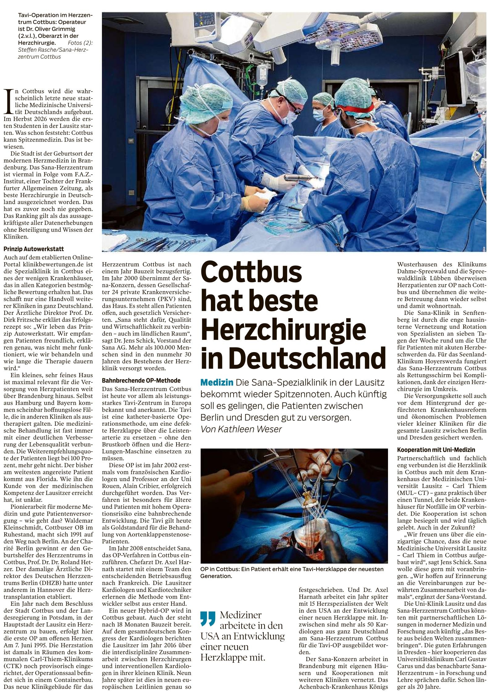 Cottbus hat beste Herzchirurgie in Deutschland