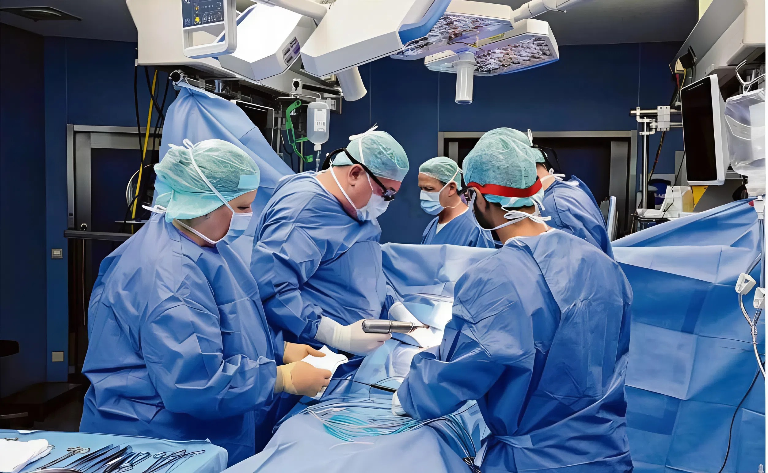 Tavi-Operation im Herzzentrum Cottbus: Operateur  ist Dr. Oliver Grimmig  (2.v.l.), Oberarztinder  Herzchirurgie.