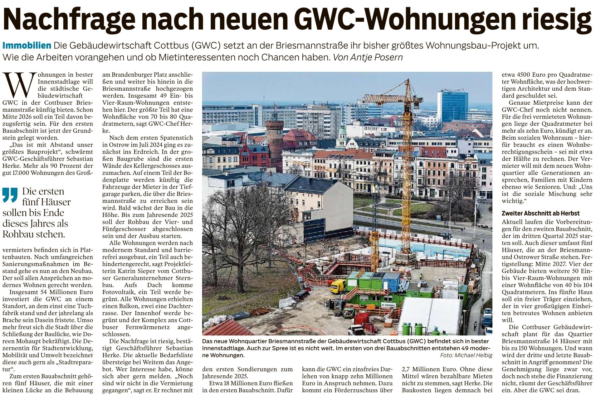  Nachfrage nach neuen GWC-Wohnungen riesig