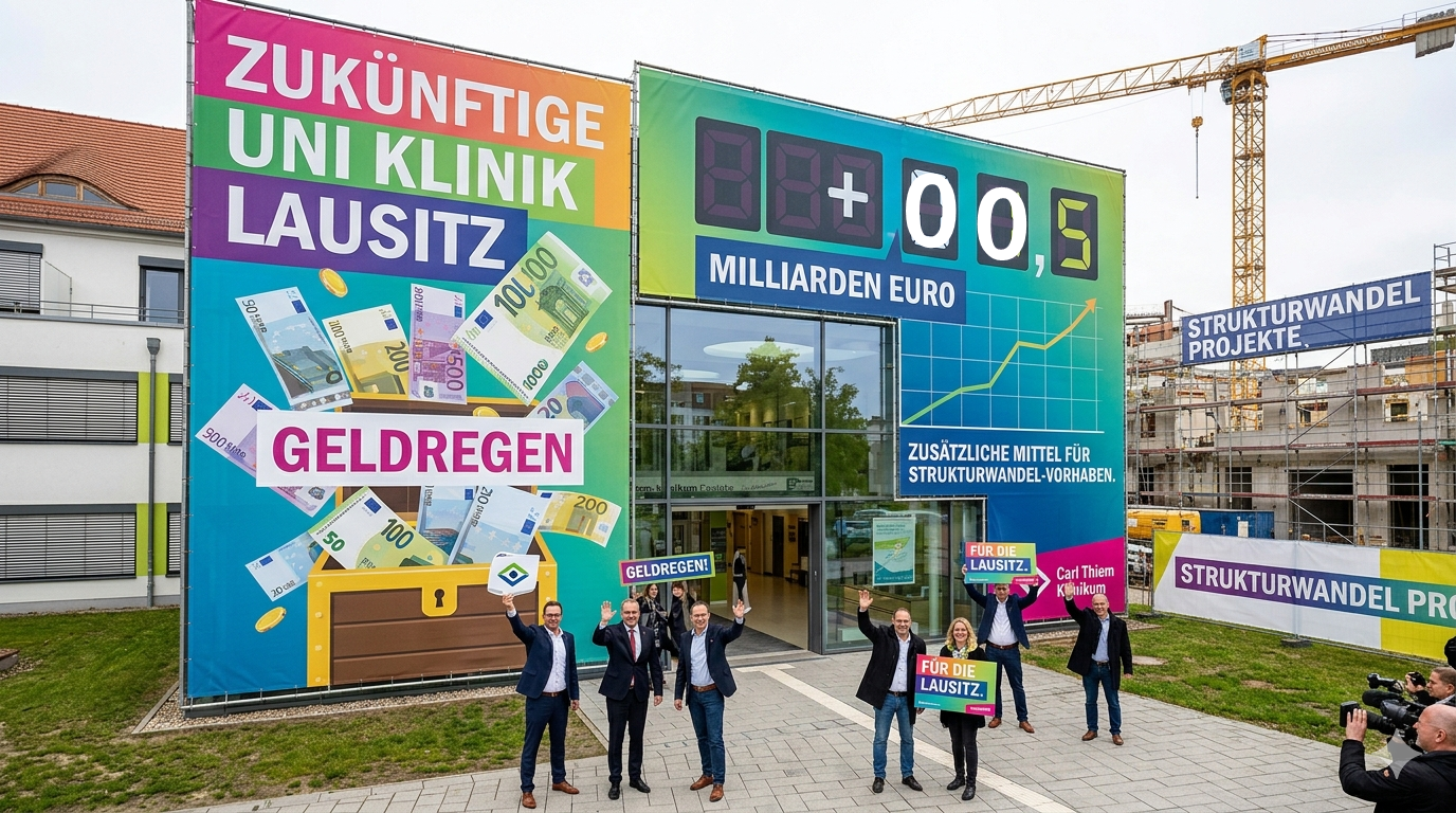 Geldregen für Strukturwandelprojekte in der Lausitz zum Beispiel für die Uniklinik Lausitz in Cottbus.