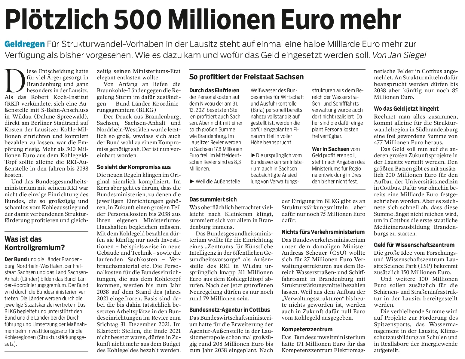 Plötzlich 500 Millionen Euro mehr für die Lausitz