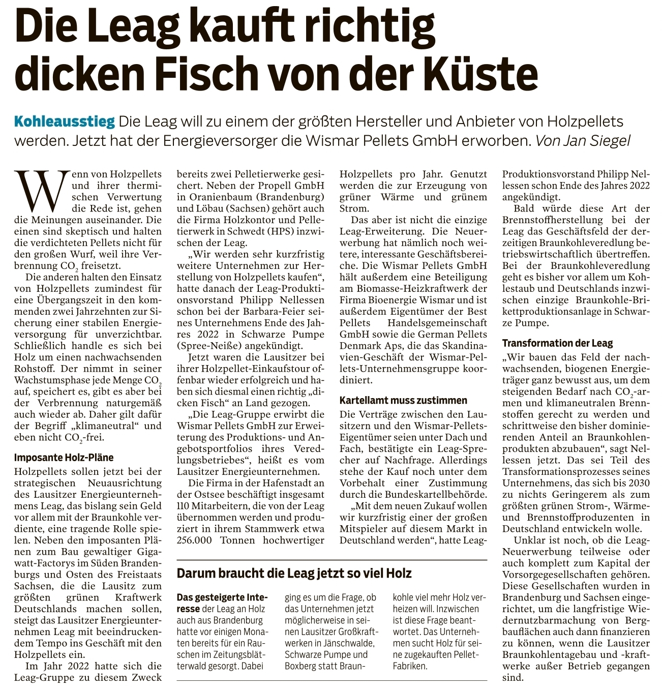 Die LEAG kauft richtig dicken Fisch von der Küste