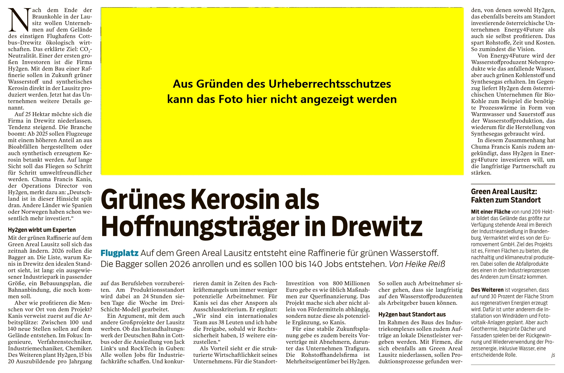 Grünes Kerosin als Hoffnungsträger in Drewitz - HY2GEN investiert 700 Mio. €