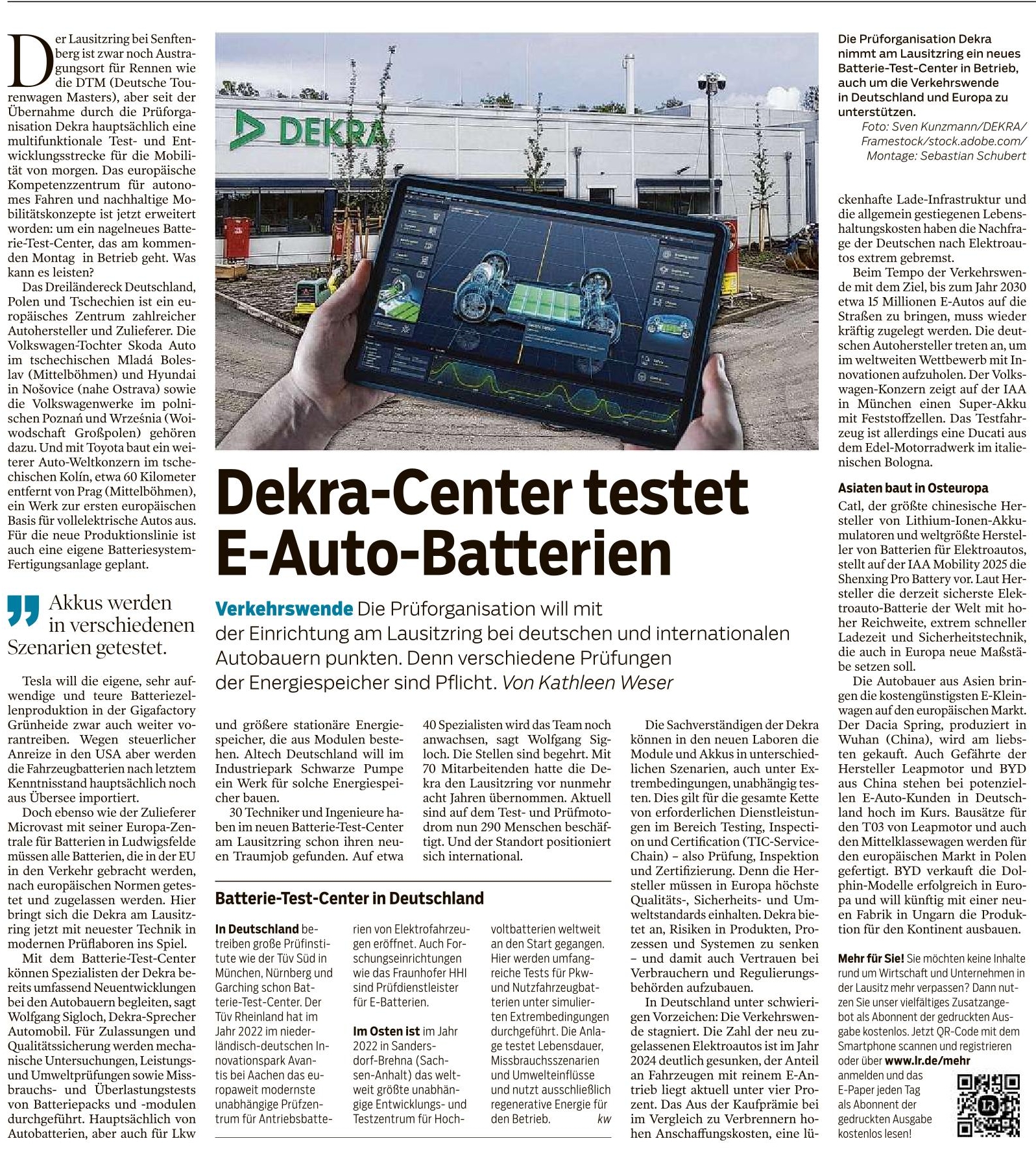 Neues DEKRA Testcenter für E-Autobatterien nimmt am Lausitzring Betrieb auf