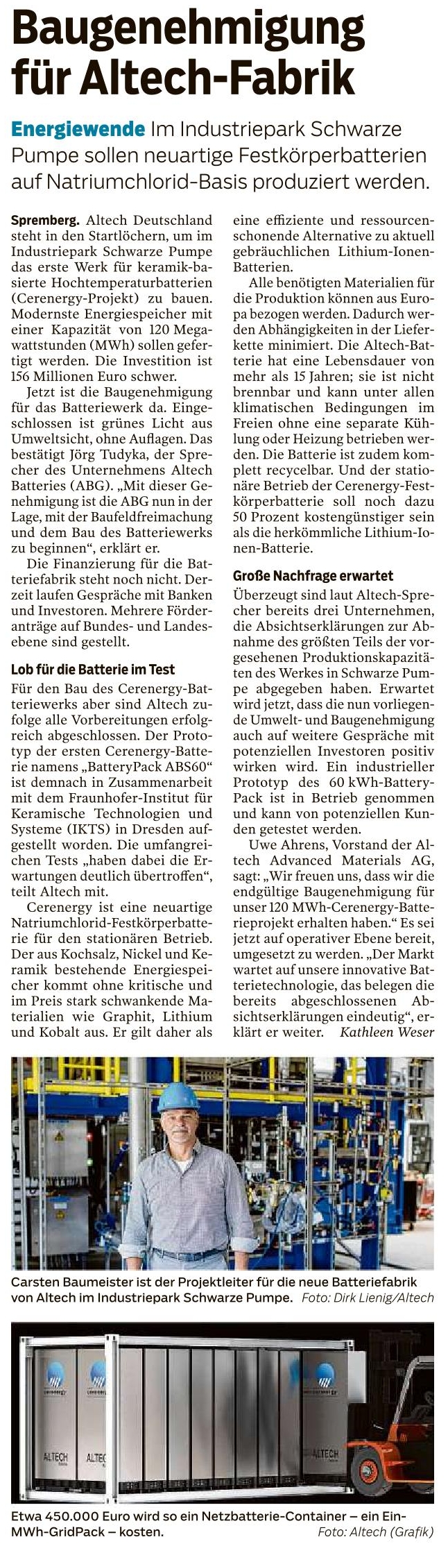 Baugenehmigung für Altech-Fabrik ist erteilt
