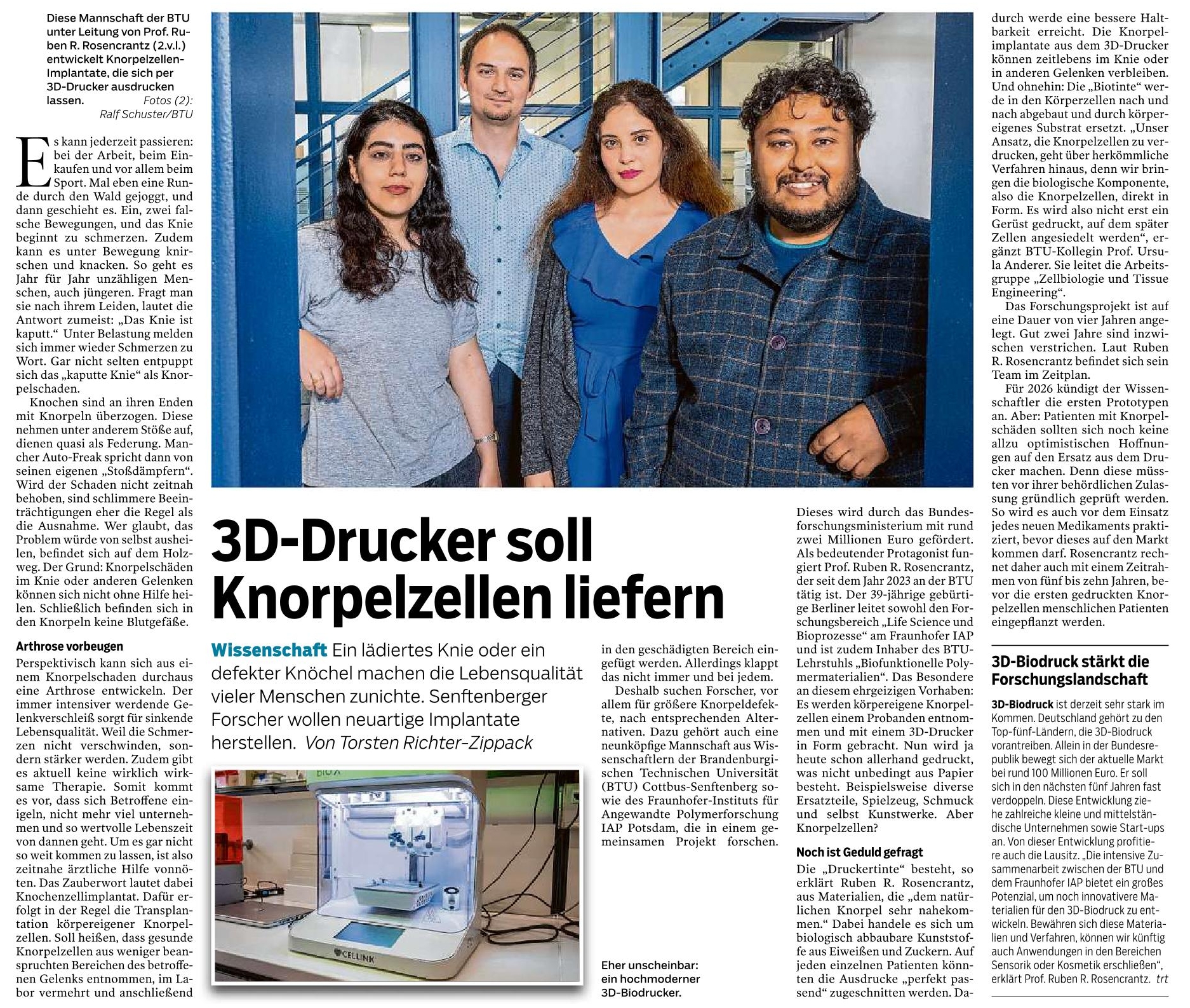 3D Drucker soll Knorpelzellen liefern