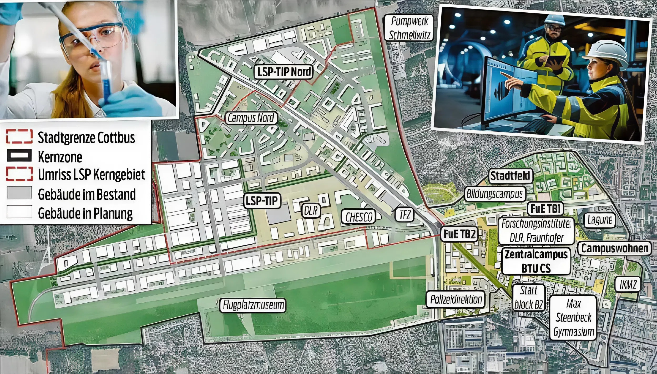 So soll der Lausitz Science Park in Cottbus aussehen. Die ersten sichtbaren Entwicklungen werden im Bereich Forschung und Entwicklung sowie im Stadtfeld erwartet.