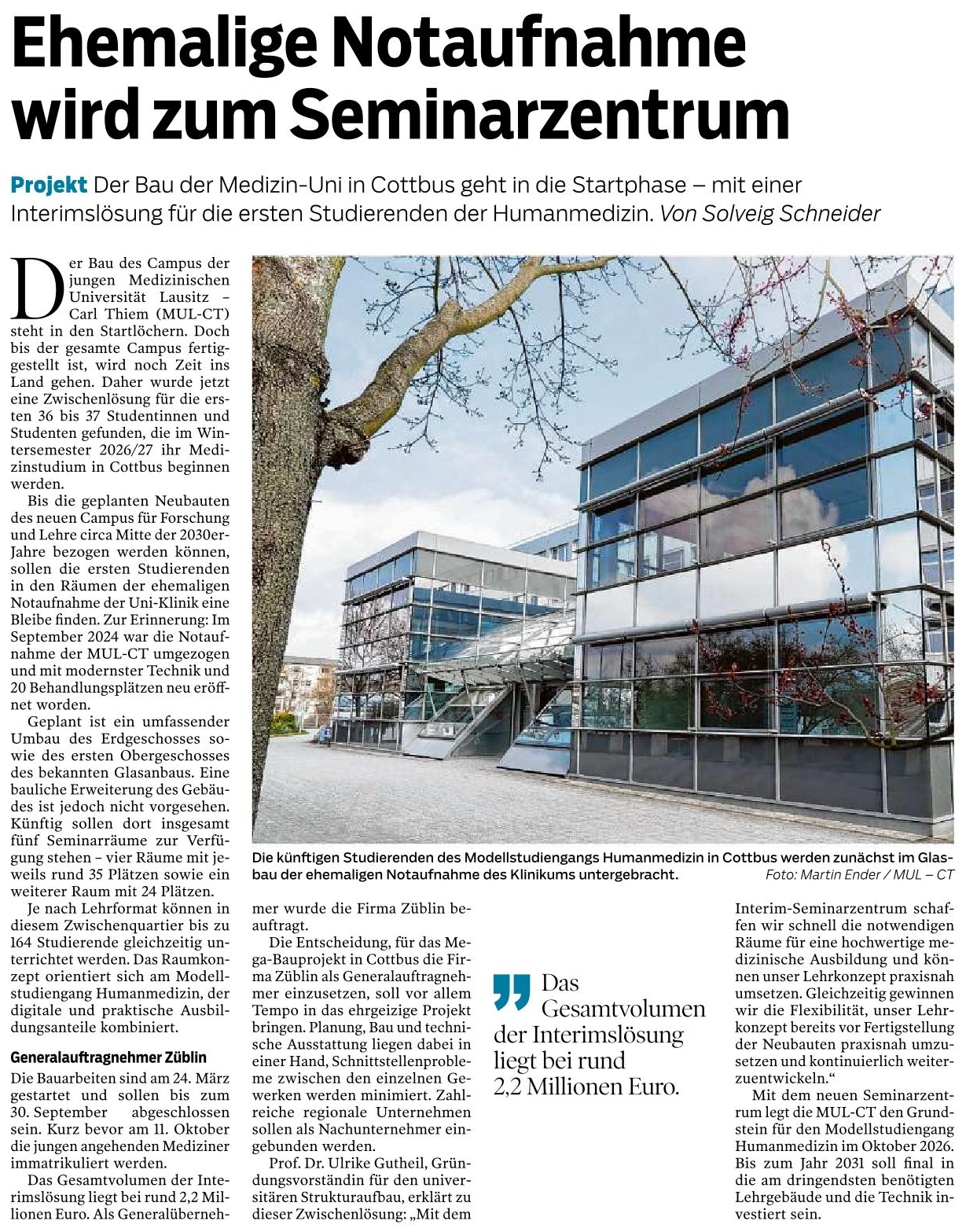 Ehemalige CTK-Notaufnahme wird zum provisorischen Seminarzentrum für die ersten Medizinstudierenden der MUL-CT