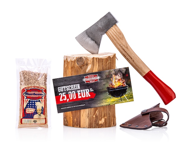 Geschenkeset: Gutscheein von Axtschlag mit Campingbeil und Räuchermehl