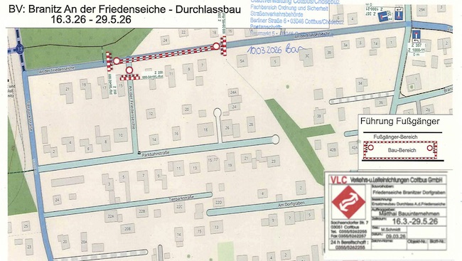 Straßensperrung in Branitz/Rogeńc – Ergänzende Hinweise zur Erreichbarkeit
