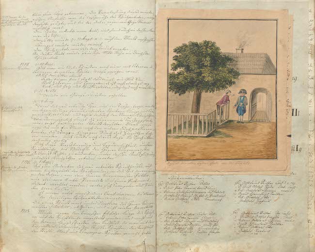 Blick in Chronik, unbekannter Autor, hier Ansicht der alten Taschenpforte