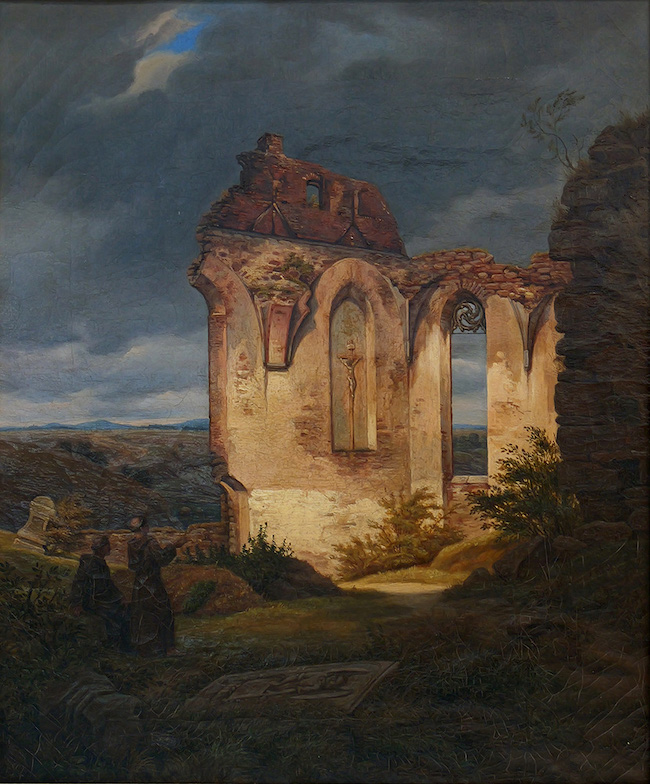 Gottlieb Moritz Julius Fiebiger (1813–1883), Ruine der Nikolaikirche in Bautzen. 1840, Öl auf Leinwand.