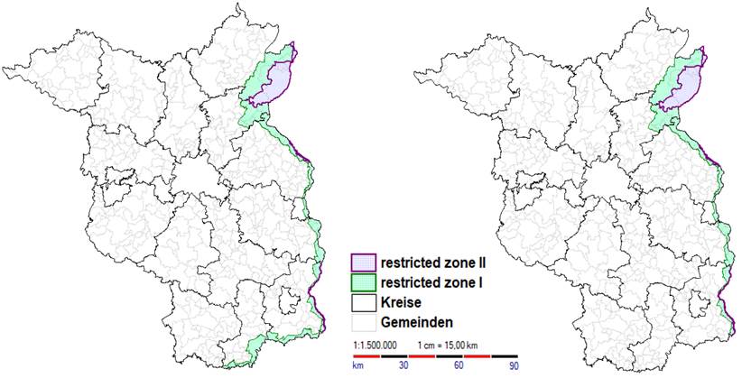 die Gebietskulisse vor Anpassung sowie die Gebietskulisse nach Anpassung