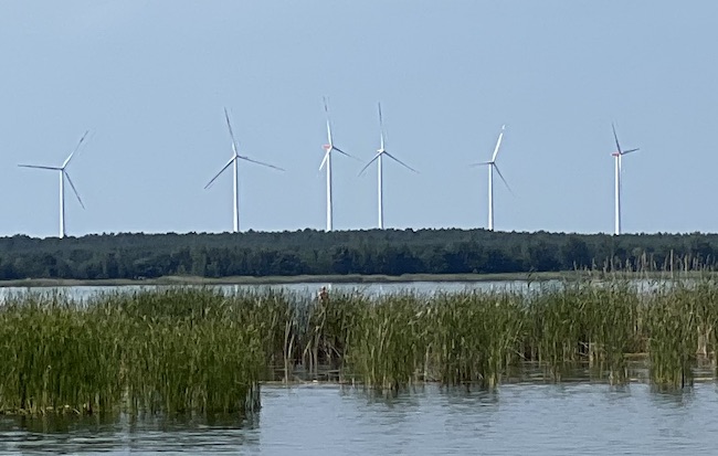 Ein Windpark in Brandenburg, ganz in der Nähe eines Naherholungsgebietes
