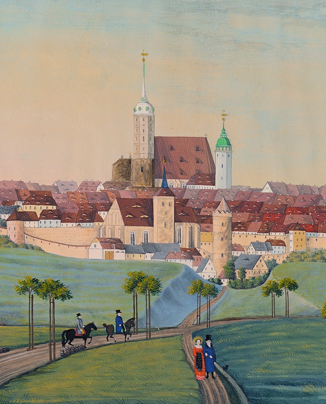Johann Michael Reuther (1787–1849): „Budissin von der Mittag Seite“. Bautzen, um 1815/1820. Tempera auf Papier.