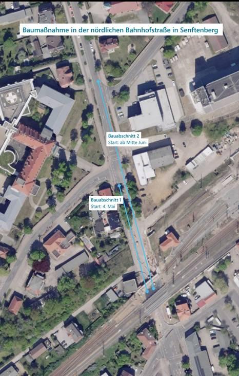 Start der Baumaßnahme in der nördlichen Bahnhofstraße in Senftenberg | Vollsperrungen für Autoverkehr von Anfang Mai bis Ende Oktober 2026