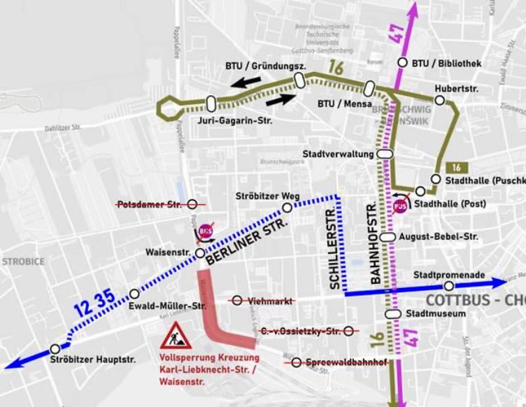 Sperrunegn und Umleitung bzgl. der Bauarbeiten Kreuzung Waisenstraße
