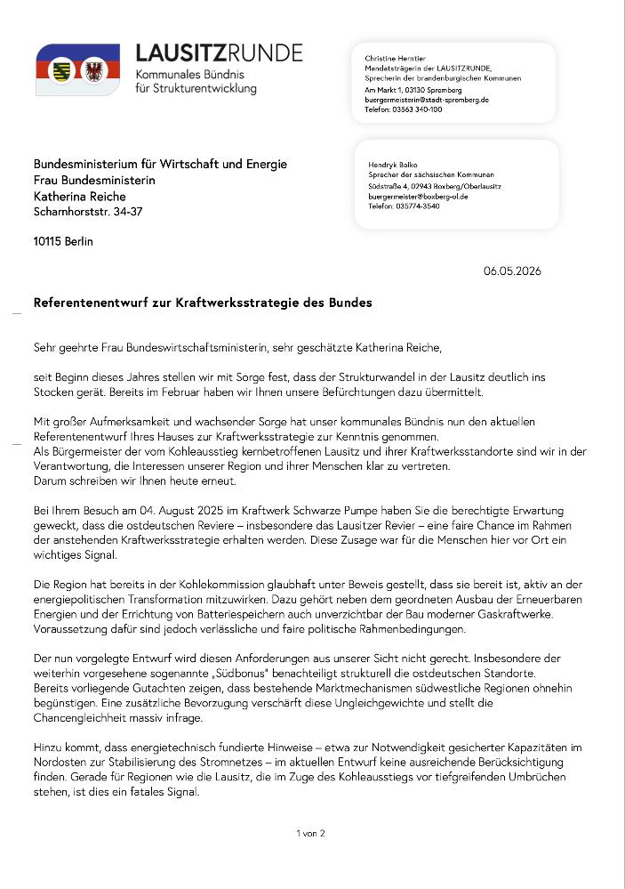 Seite 1 des Schreibens an die Bundesregierung