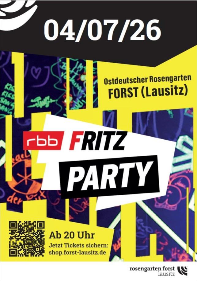 Plakat zur Fritz Party in Forst