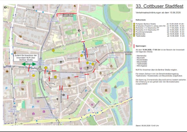 Karte Stadt Cottbus Verkehrsplan 