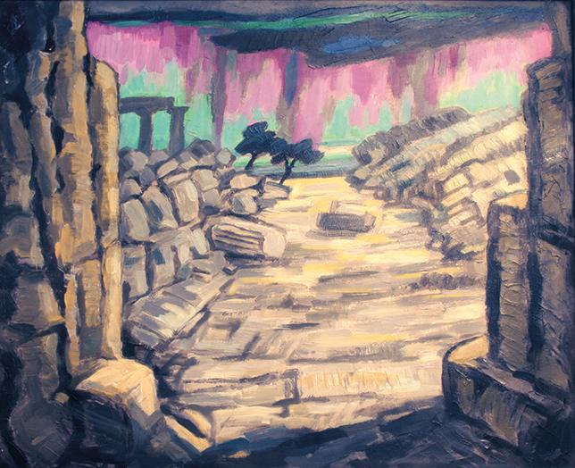 Lutz Jungrichter, Erinnerung an die Hauptstraße von Selinunt, 2026, Acryl auf Hartfaser