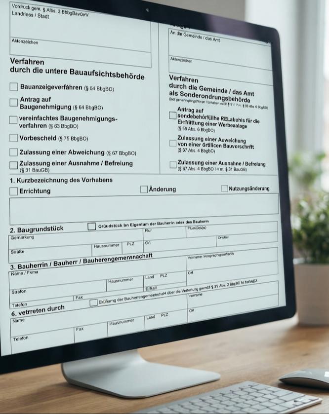 Ein übliches Bauantragsformular wird nun absofort digital eingereicht