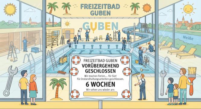Karikatur zur vorübergehenden Schließung des Freizeitbades in Guben