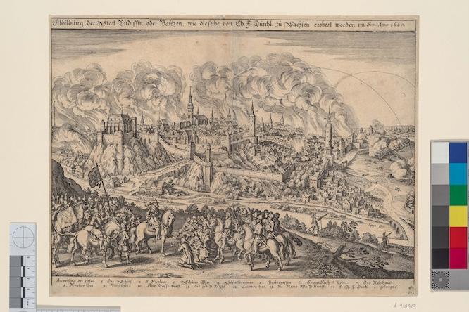 Abbildung der Stadt Budissin oder Bautzen, wie dieselbe [...] erobert worden im Sept. Anno 1620, Matthäus Merian d. Ä., nach 1635, Kupferstich