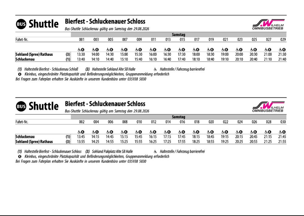 Der Fahrplan zurm Shuttle-Service