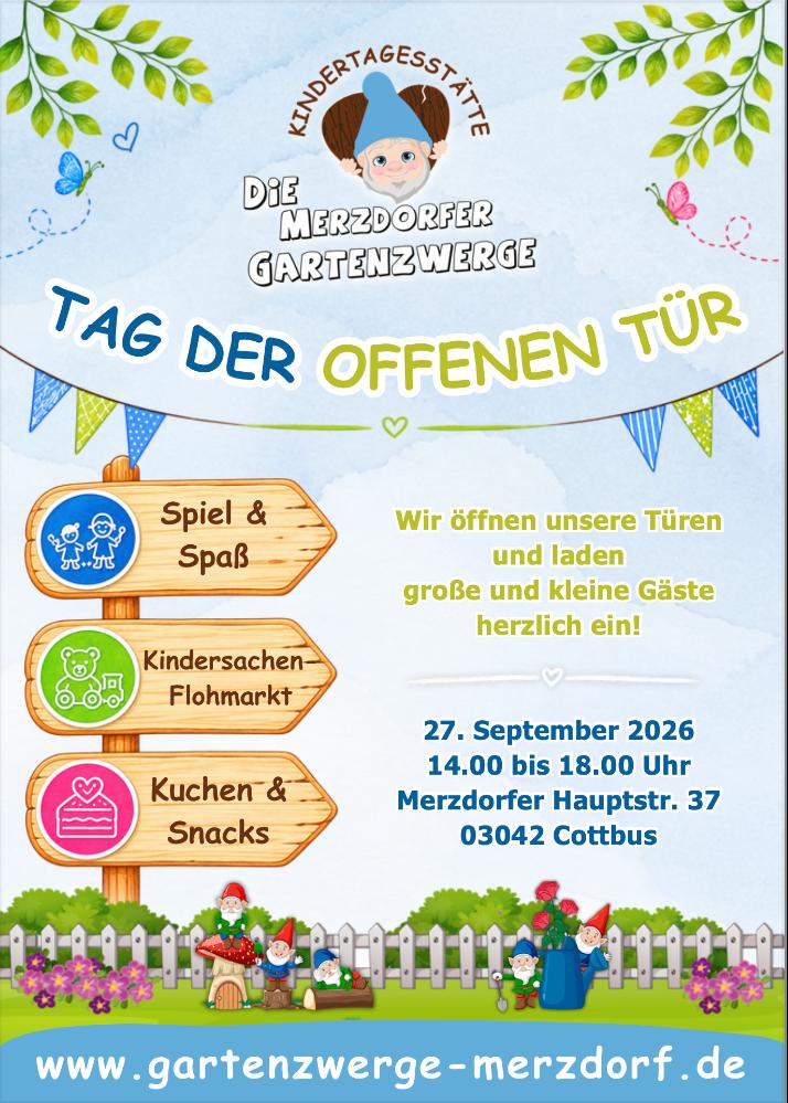 Das Werbeplakat für den Tag der offenen Tür im Merzdorfer Kindergarten