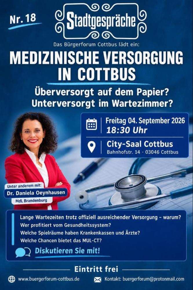 Die Werbegrafik zur Veranstaltung Stadtgespräch zur Medizin in Cottbus