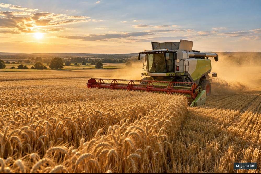 Landwirtschaft zwischen Tradition und Wandel: Die Getreideernte inmitten einer vielfältigen Agrarlandschaft steht beispielhaft für die leistungsfähige Landwirtschaft im Landkreis Elbe-Elster.