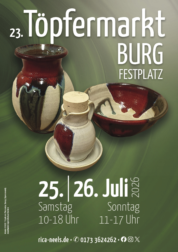 23. Töpfermarkt in Burg am 25. und 26. Juli 2026